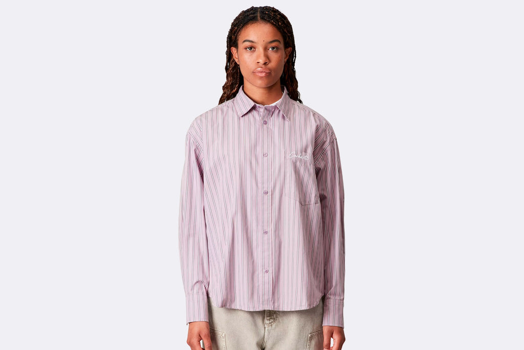 Carhartt WIP Wmns Grimsby Shirt Cotton Poplin Grimsby Stripe Pink Fog