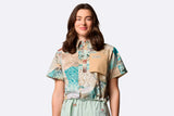 Columbia Wmns Cove Beach Printed Woven Cropped Short Sleeve Shirt Green Coastal