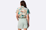 Columbia Wmns Cove Beach Printed Woven Cropped Short Sleeve Shirt Green Coastal