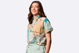 Columbia Wmns Cove Beach Printed Woven Cropped Short Sleeve Shirt Green Coastal
