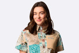 Columbia Wmns Cove Beach Printed Woven Cropped Short Sleeve Shirt Green Coastal
