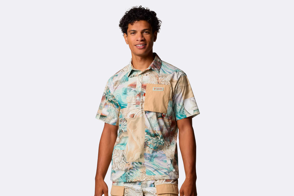 Columbia Cove Beach Printed Woven Short Sleeve Shirt Cool Green Coast
