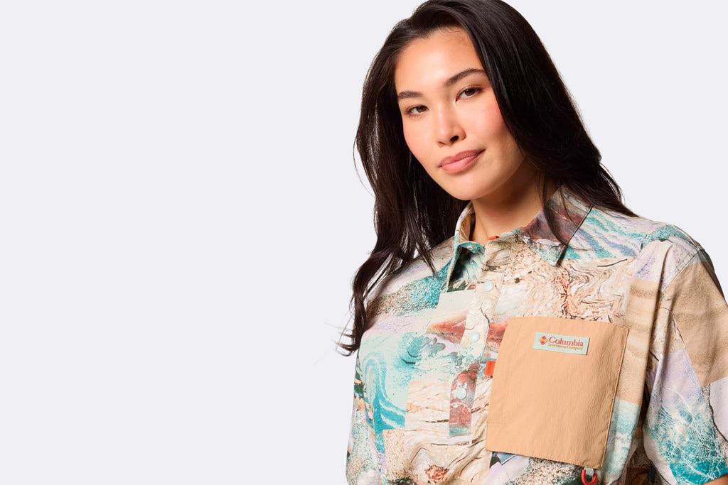 Columbia Cove Beach Printed Woven Short Sleeve Shirt Cool Green Coast