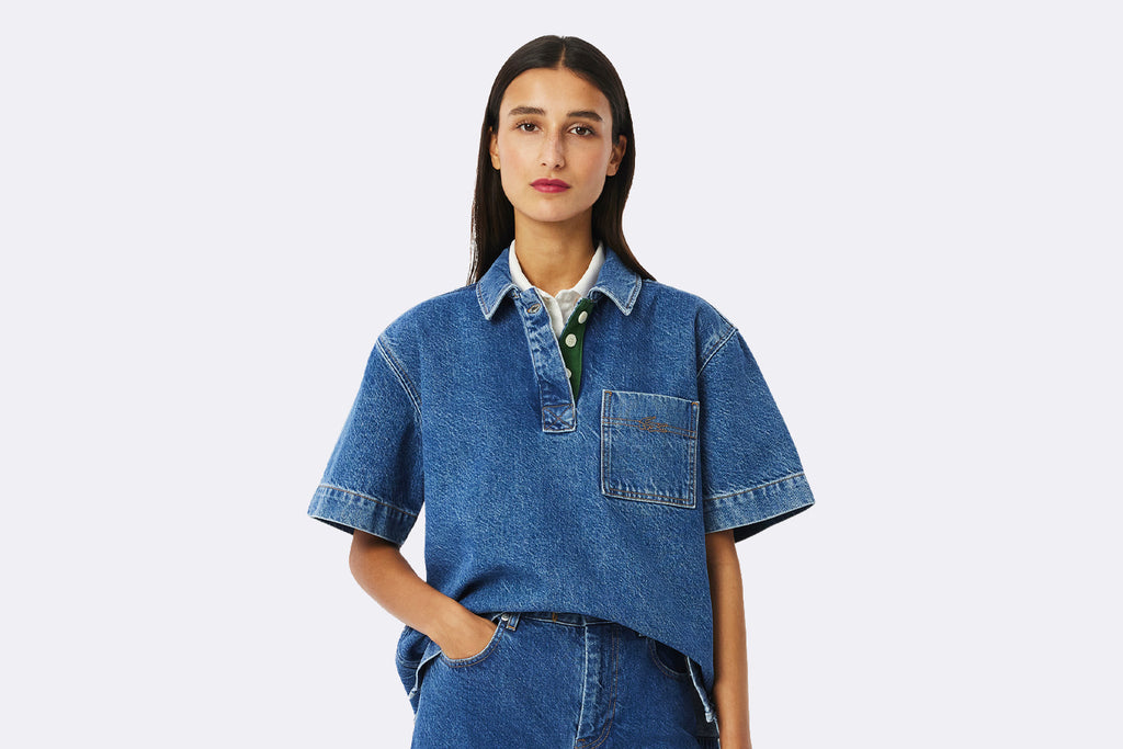 Lacoste Wmns Short Sleeved Shirt Oversized Blue
