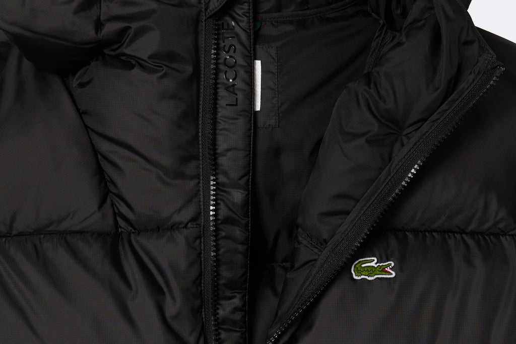 Lacoste Men's Water-Repellent Hooded Puffer Jacket Black