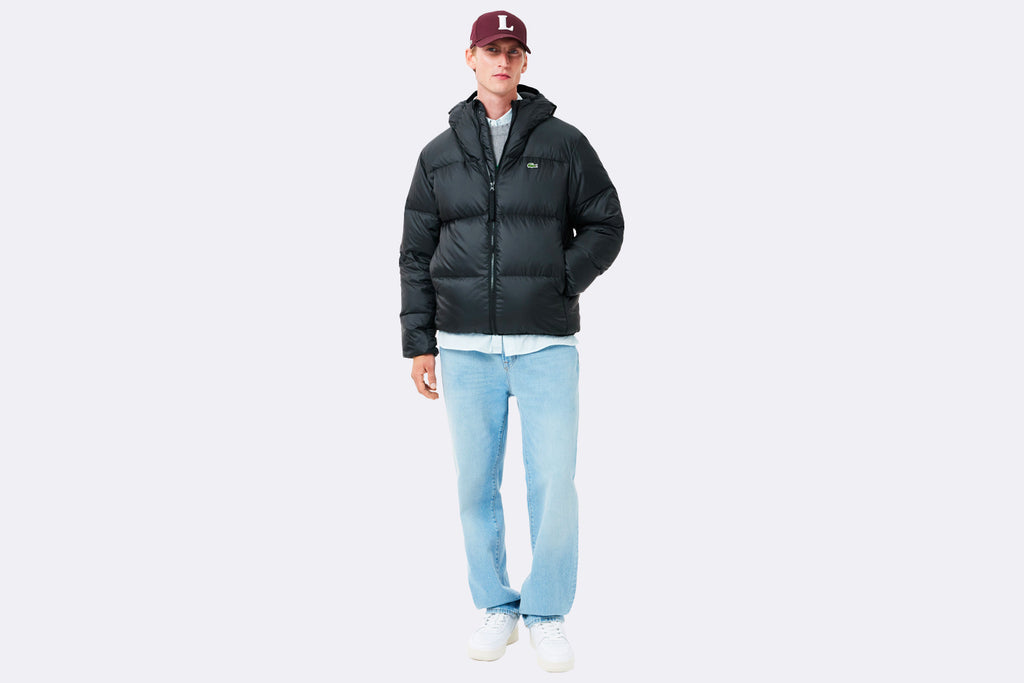 Lacoste Men's Water-Repellent Hooded Puffer Jacket Black
