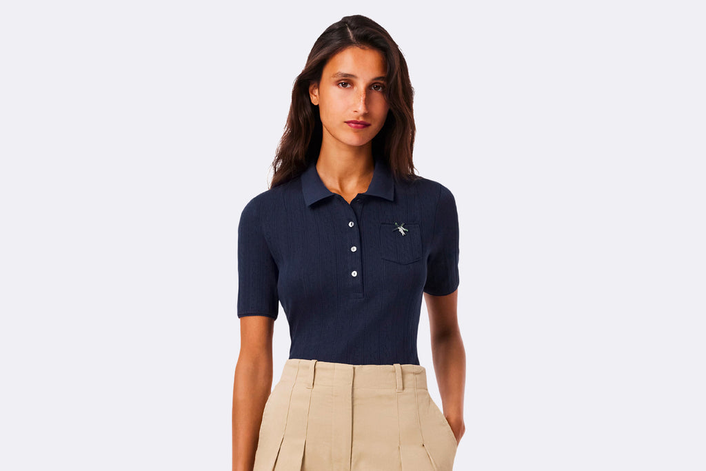Lacoste Wmns Ribbed Collar Polo Shirt Navy Blue