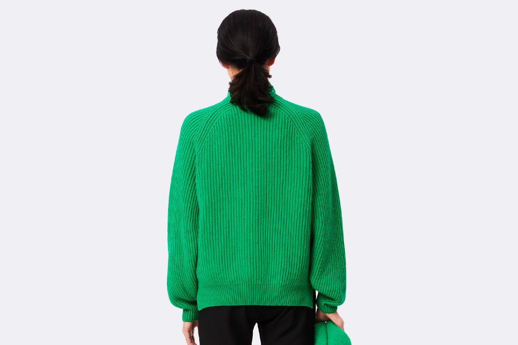 Lacoste Wmns Zip Neck Pearl Rib Wool Sweater