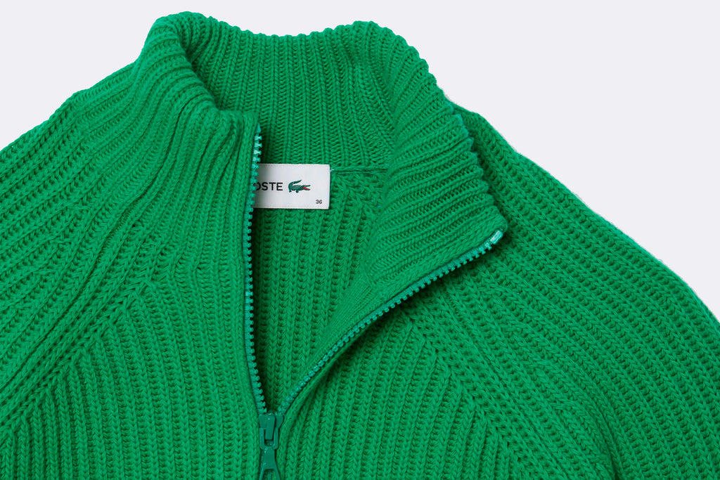 Lacoste Wmns Zip Neck Pearl Rib Wool Sweater