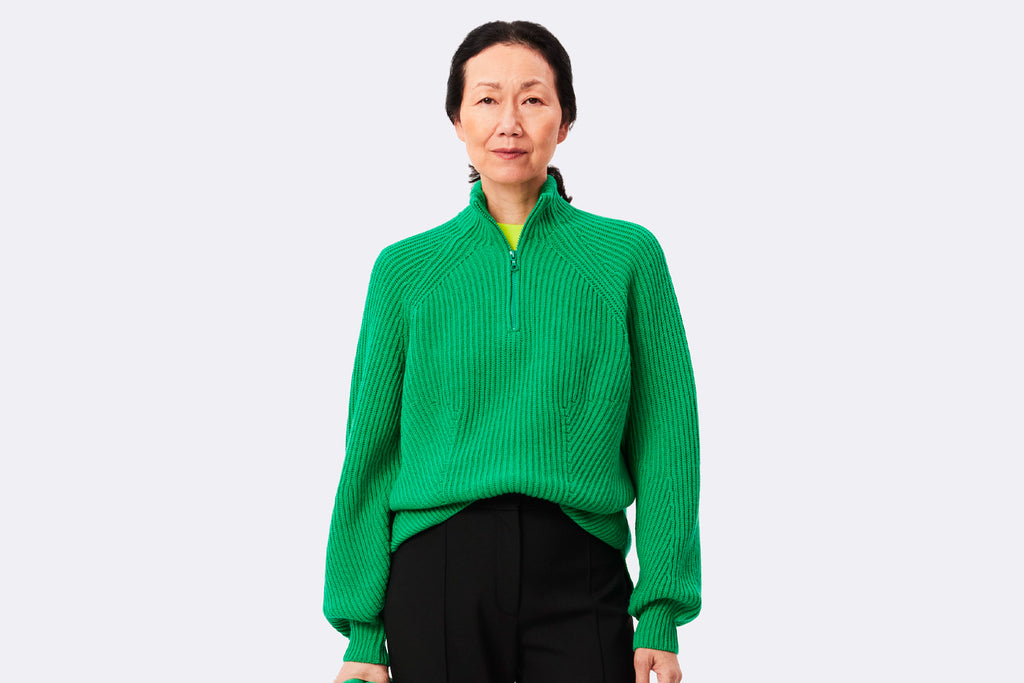 Lacoste Wmns Zip Neck Pearl Rib Wool Sweater