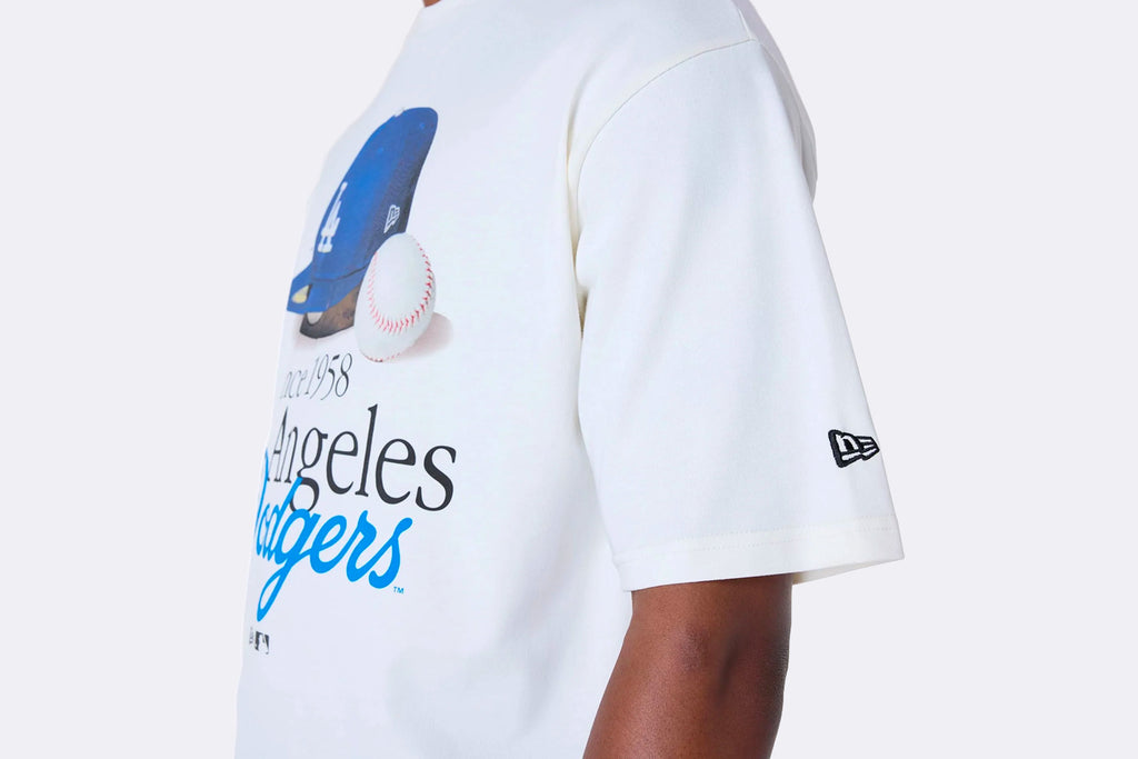 New Era LA Dodgers MLB Script Open Graphic Tee Off White