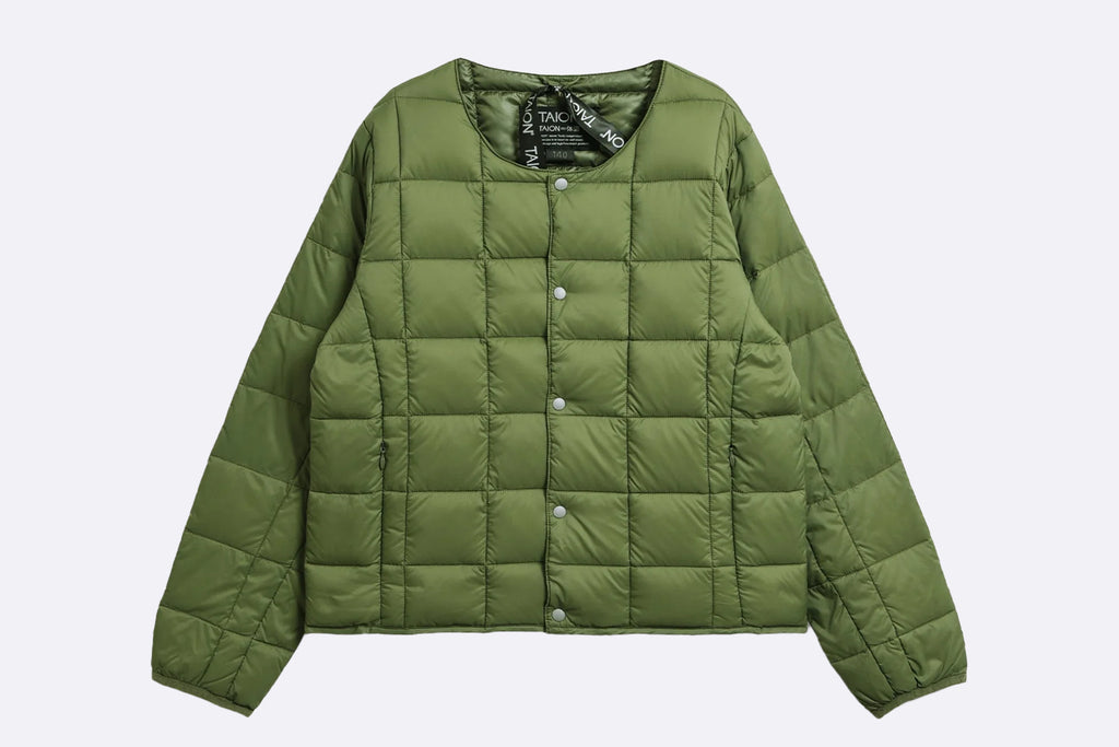 Taion Kids Crew Neck Button Down Jacket Green