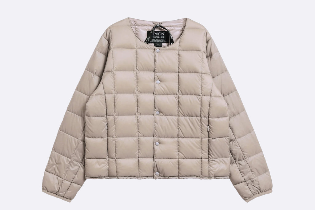 Taion Kids Crew Neck Button Down Jacket Brown