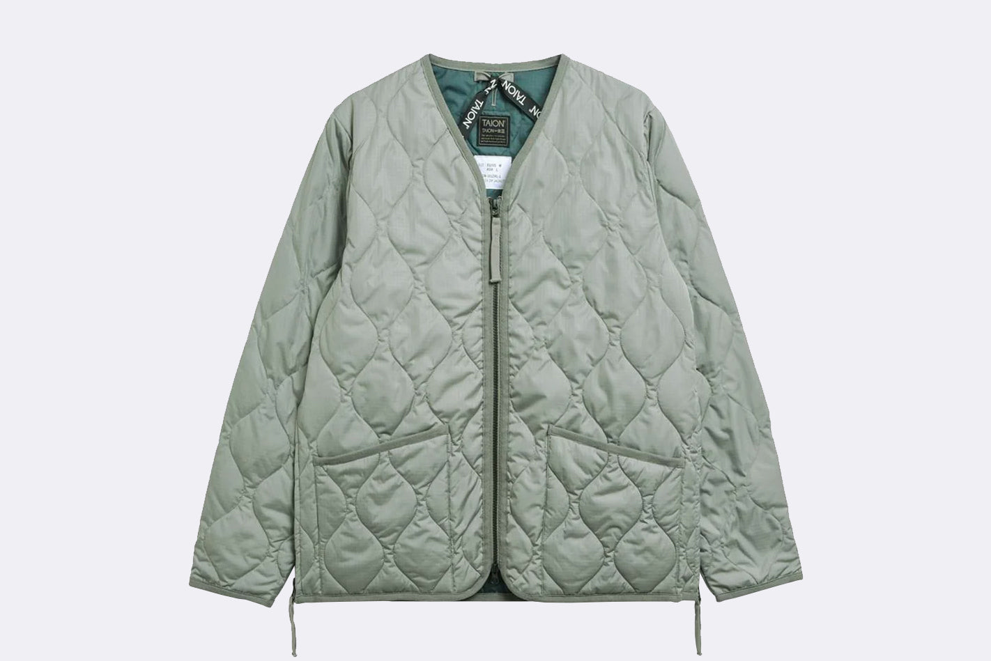 Taion Military Zip V Neck Down Jacket Sage Green