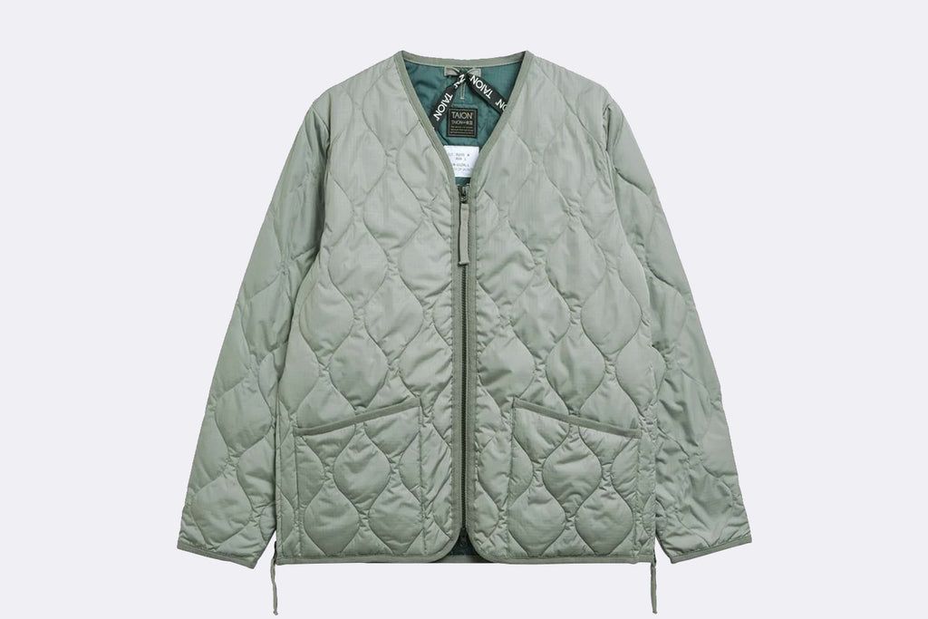 Taion Military Zip V Neck Down Jacket Sage Green