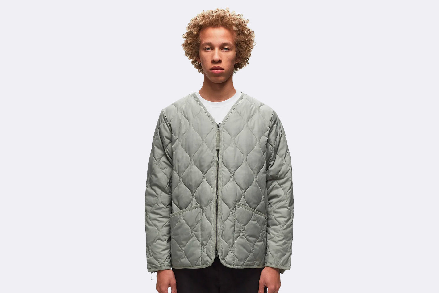 Taion Military Zip V Neck Down Jacket Sage Green