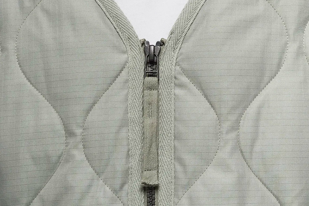 Taion Military Zip V Neck Down Jacket Sage Green