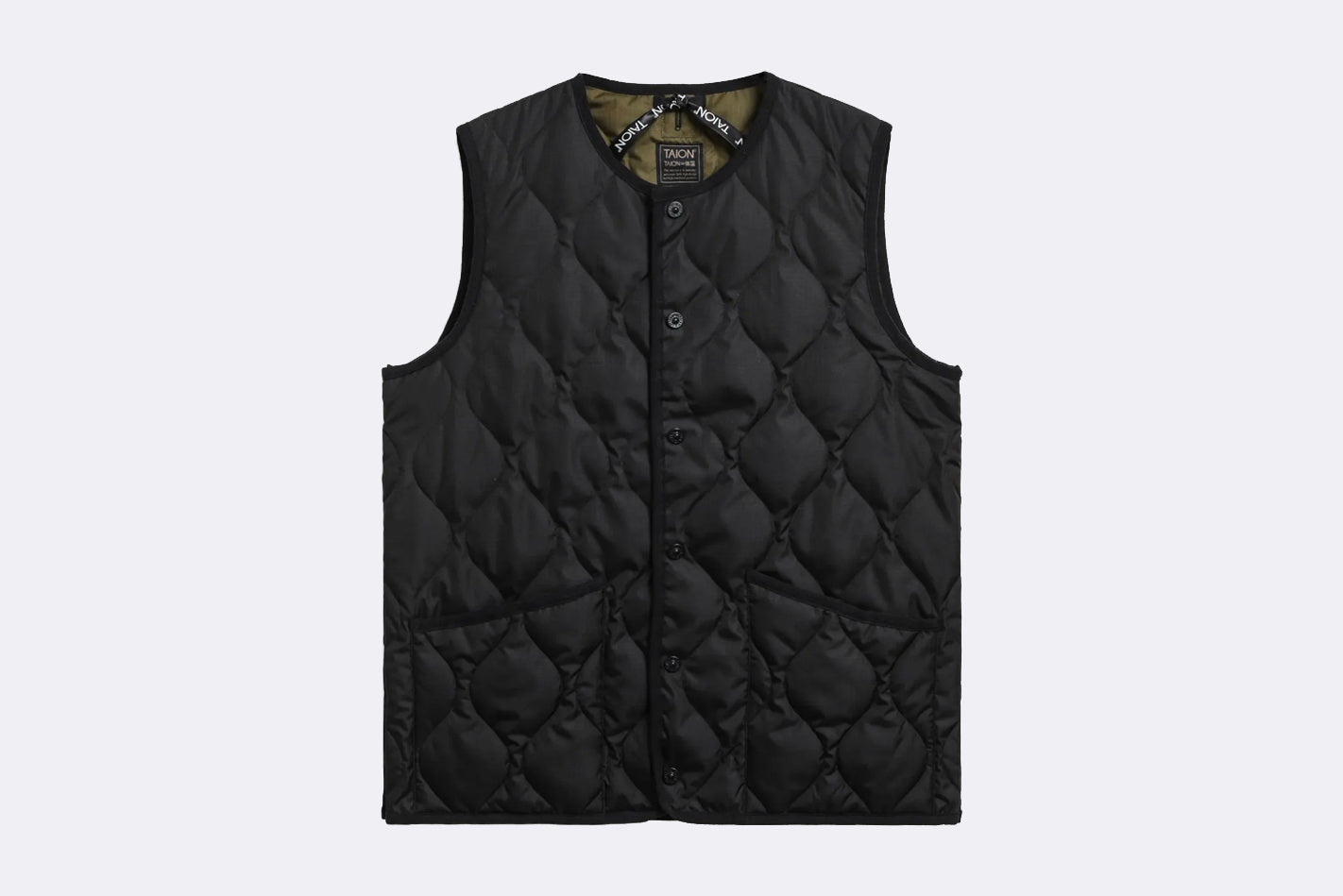 Taion Unisex Military Button Crew Neck Down Vest Black