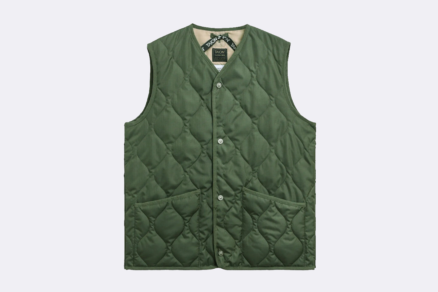 Taion Unisex Military Button Crew Neck Down Vest Olive