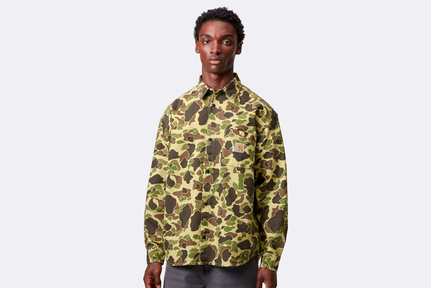 Camisa Carhartt WIP Duck Shirt Camo Green Stone Washed para hombre