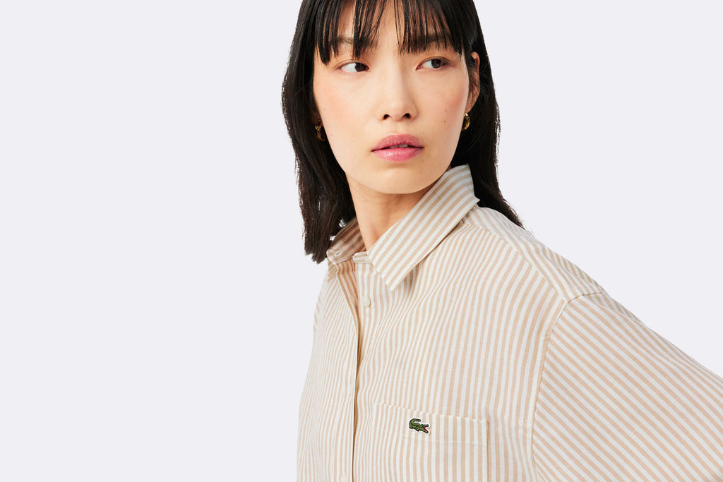 Camisa Lacoste Manga Larga Beige mujer