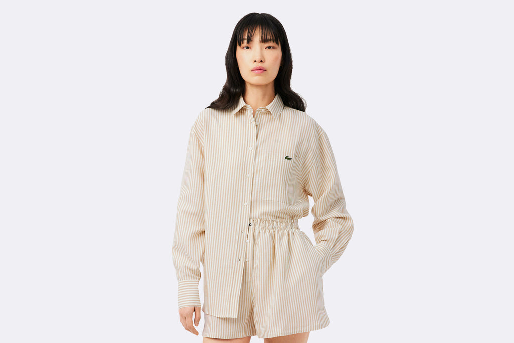 Camisa Lacoste Manga Larga Beige mujer