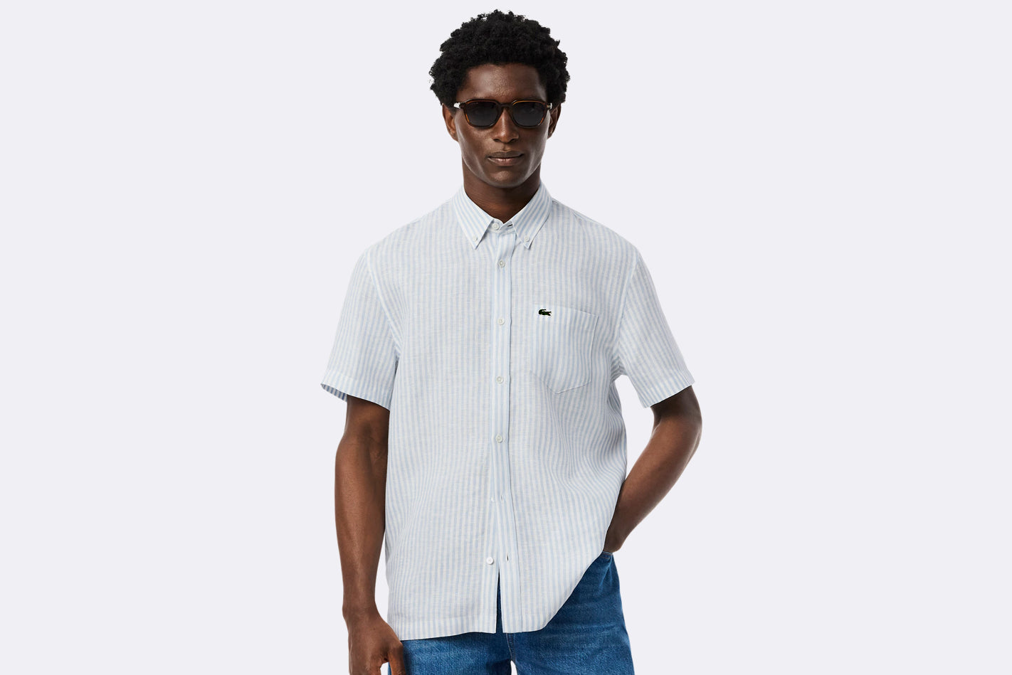Camisa Lacoste Short Sleeve Casual Shirt Azul para Hombre