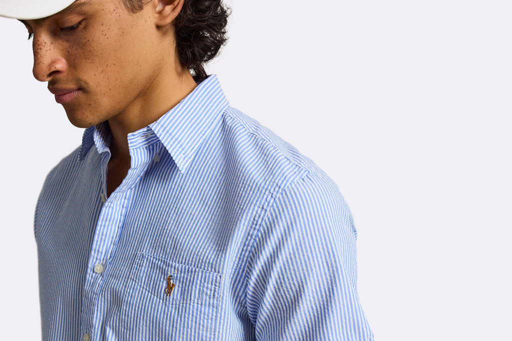 Camisa Polo Ralph Lauren Seersucker Sport Shirt Azul para hombre