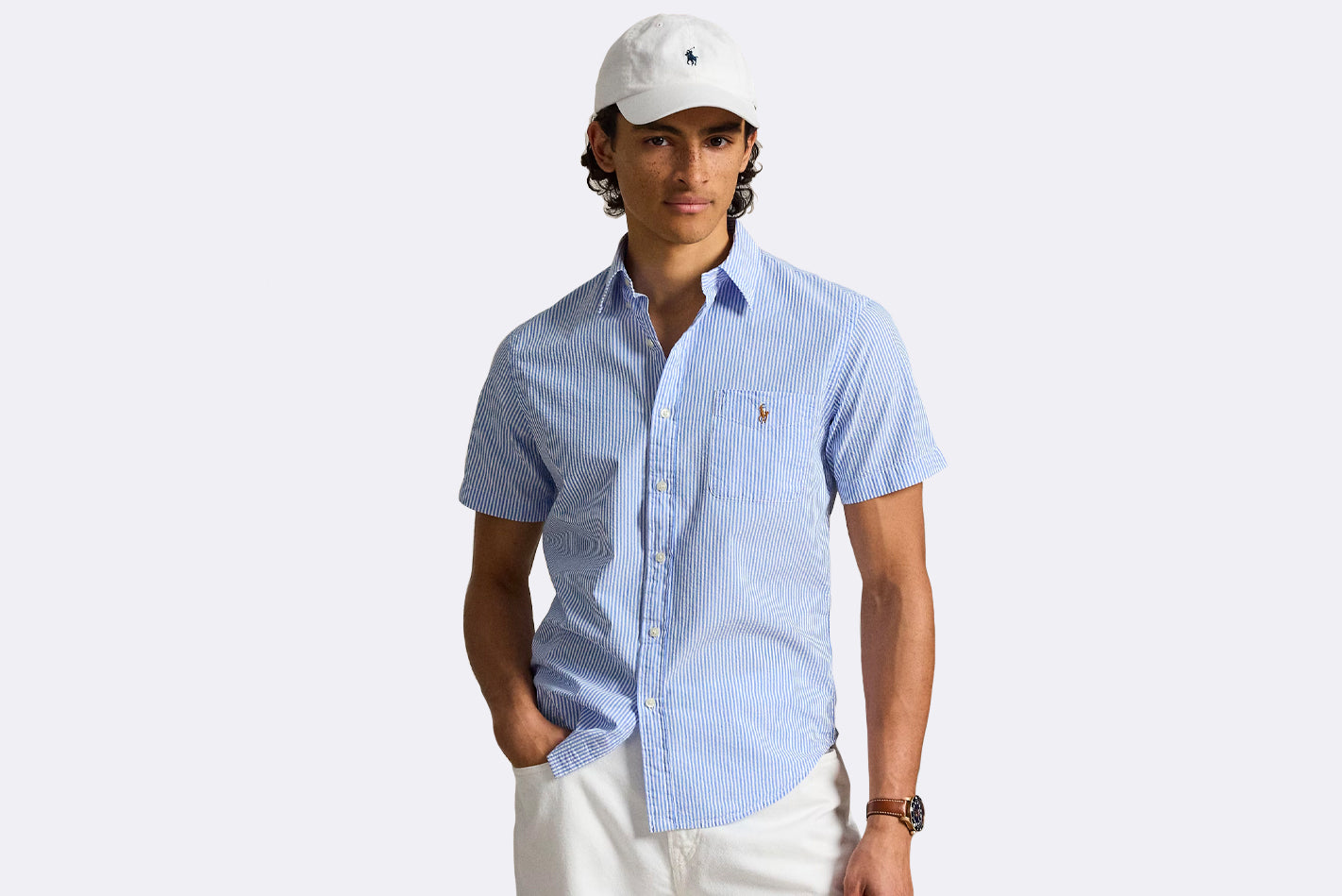 Camisa Polo Ralph Lauren Seersucker Sport Shirt Azul para hombre