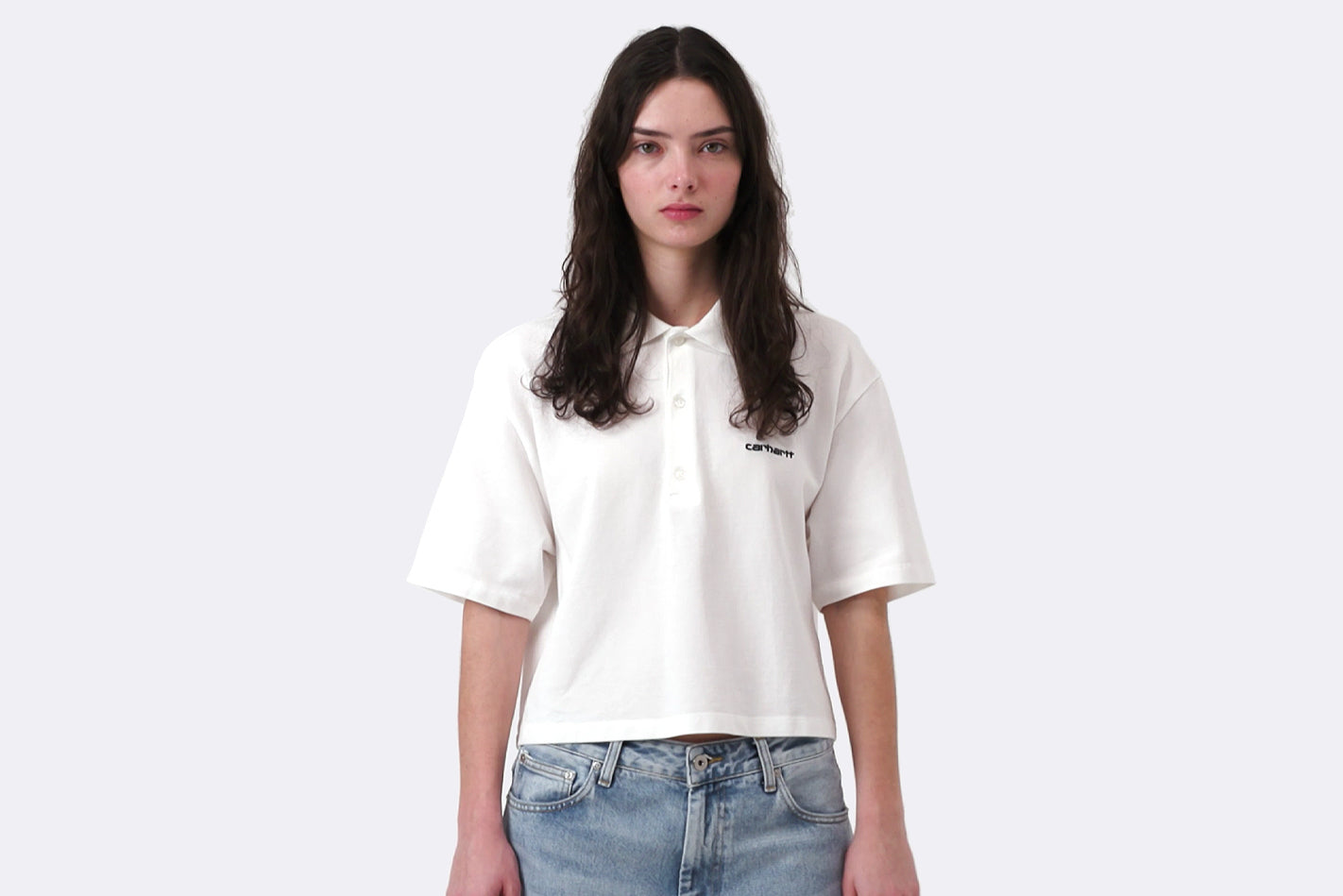 Camiseta Carhartt WIP S/S Carhartt Script Polo T-shirt Blanco para mujer 53_00a_xx