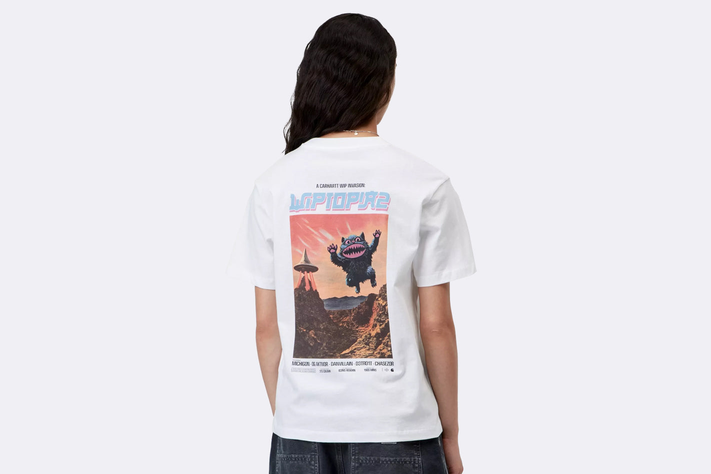 Camiseta blanca de manga corta de Carhartt WIP modelo Wiptopia II para Mujer, vista espalda con modelo