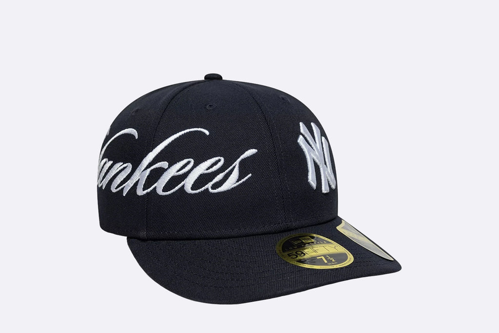 Gorra New Era MLB Side Script New York Yankees Low Profile 59fifty Fitted Azul marino Unisex
