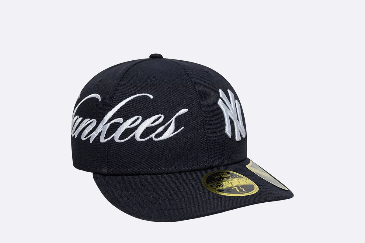 Gorra New Era MLB Side Script New York Yankees Low Profile 59fifty Fitted Azul marino Unisex