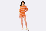 Pantalon Lacoste Striped Mesh Knit Shorts Naranja para Mujer