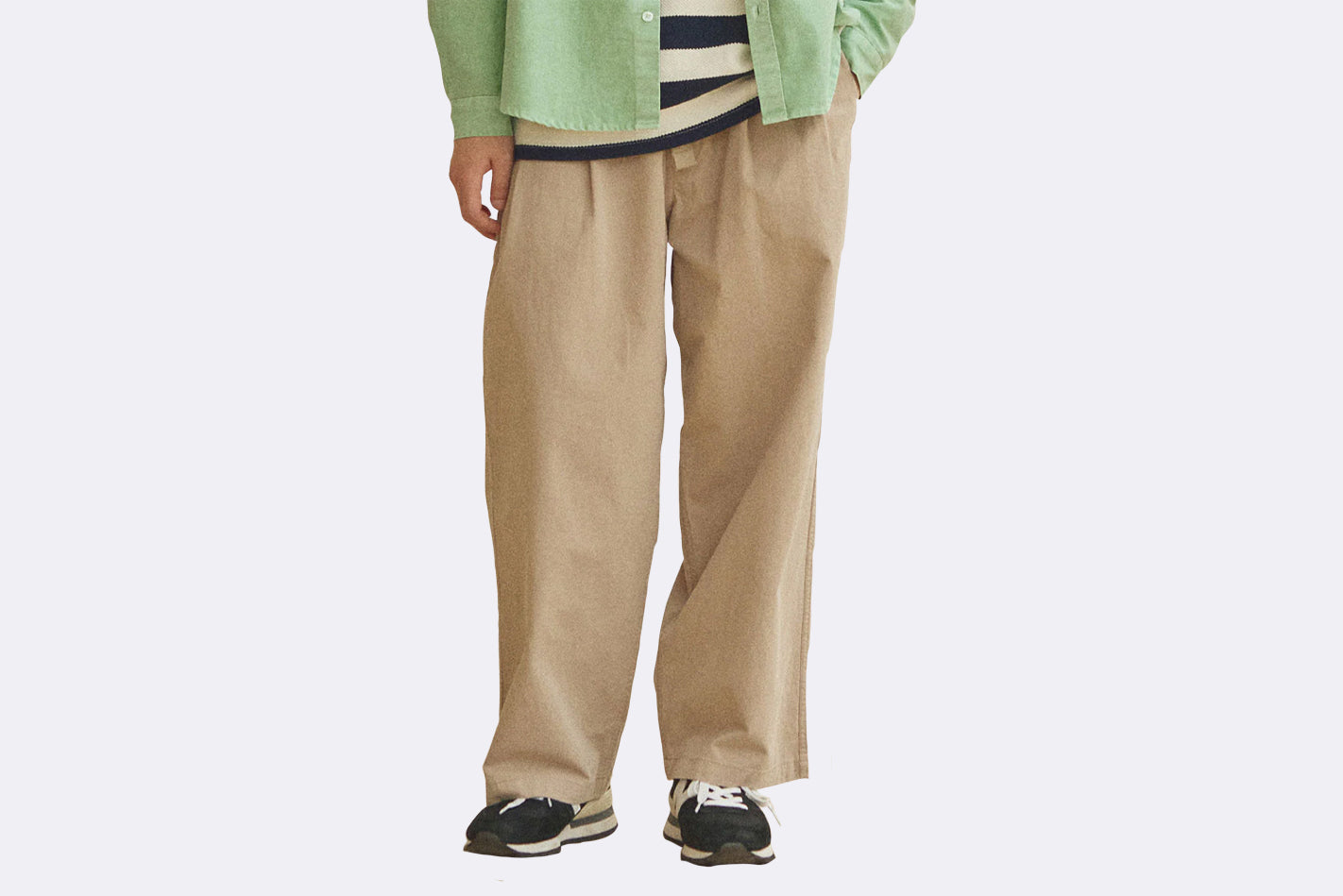 Pantalones Kappy Design Two Tuck Wide Fatigue Pants Beige Unisex