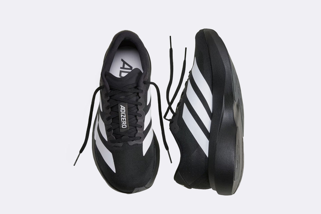 Zapatillas Adidas Adizero Evo SL en color negro para hombre, vista desde arriba y lateral